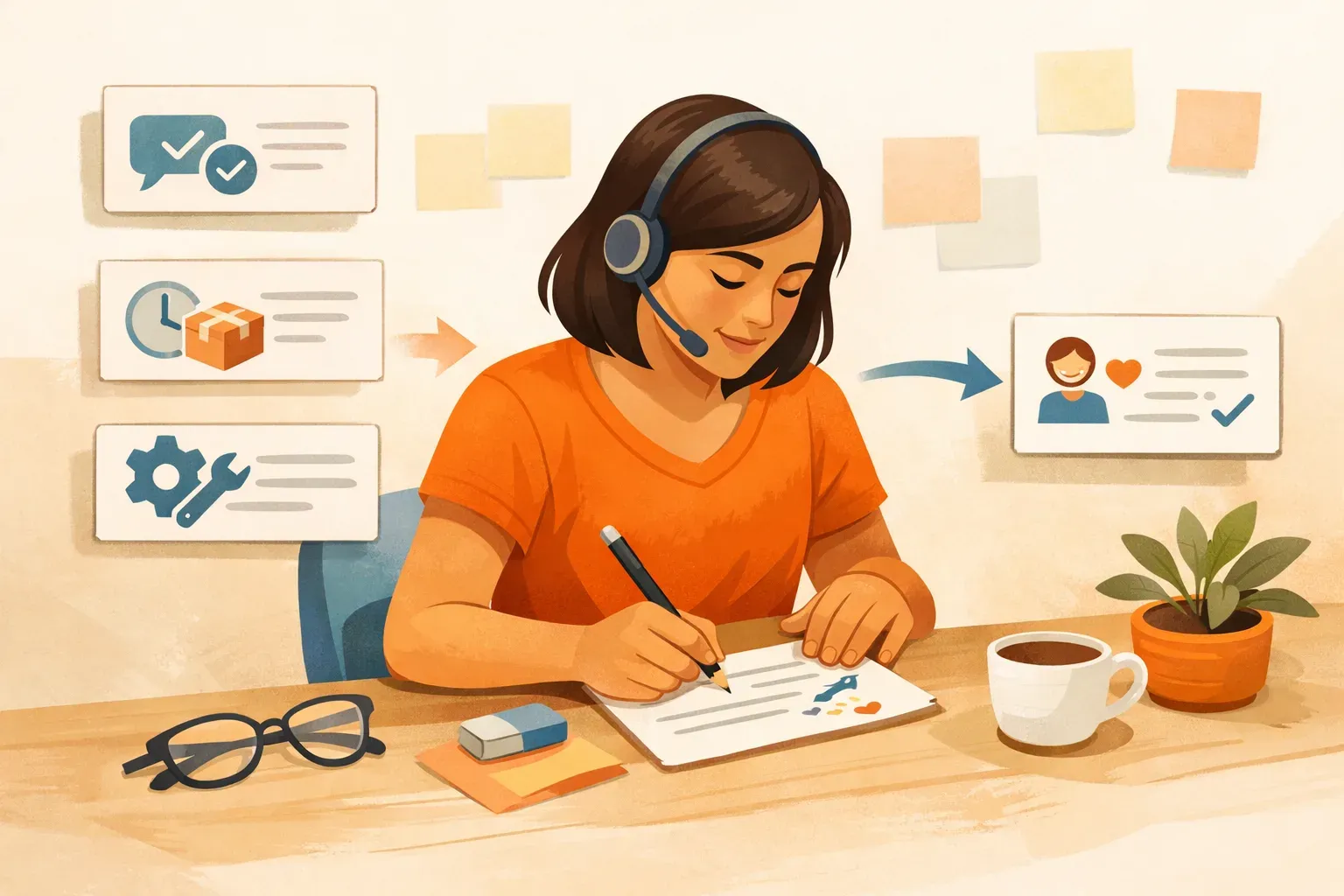 A support agent reviews and personalizes a reusable reply before sending it.