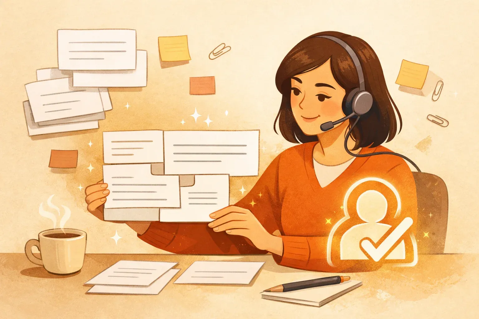 A support agent adapts reusable reply cards into a tailored customer response.