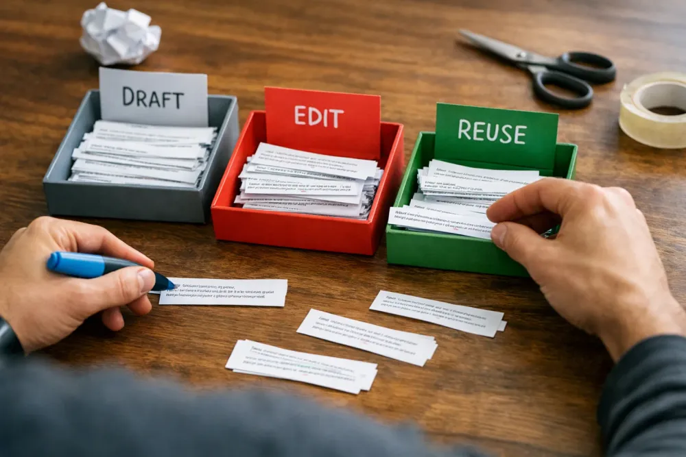 Editorial photograph illustrating AI for Snippets: Draft, Edit, and Reuse Text with Control