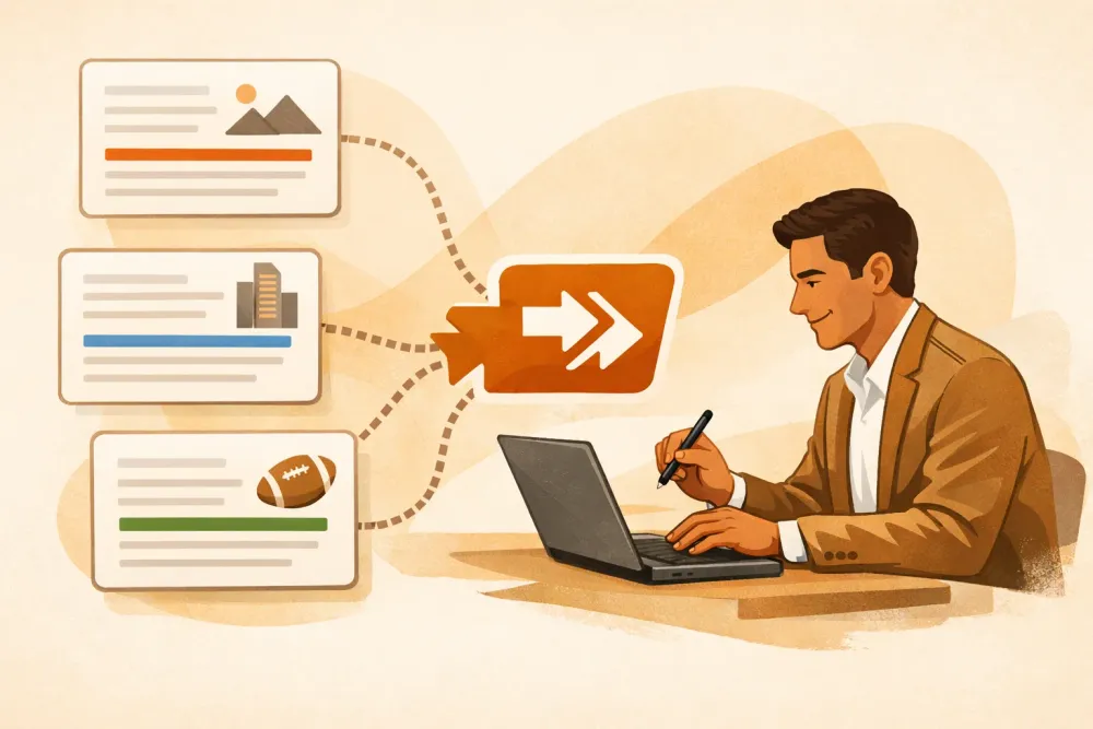 Illustration of a sales professional personalizing reusable response templates for different prospects.